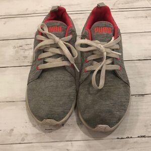 Puma Gray and Pink Everride knit sneakers